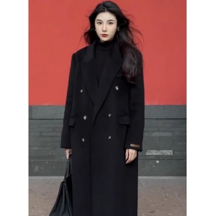 长款 赫本风加厚鹅绒西装 毛呢 黑色羽绒内胆大衣外套女冬季 2024新款