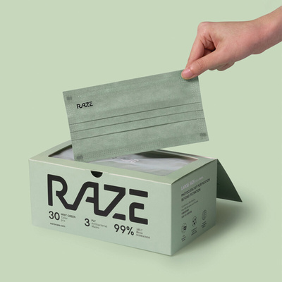raze光触媒抗菌平面彩色口罩潮款男一次性包装白色透气女三层防尘