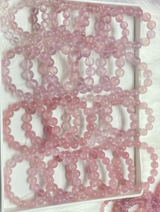 天然马达加斯加粉水晶新矿水透体果冻粉晶手链饰品马粉手串送女友