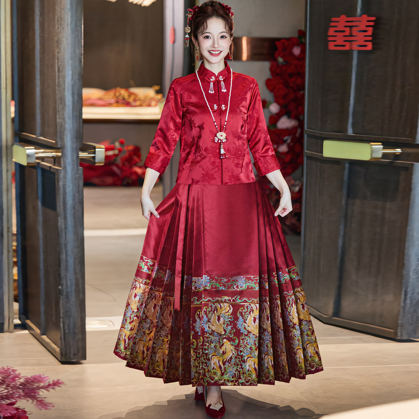 新中式高级感红色马面裙婚服套装订婚礼服新娘秀禾服敬酒服小个子图片