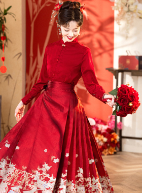 新中式马面裙结婚敬酒服新娘红色中式订婚礼服结婚当天回门可穿
