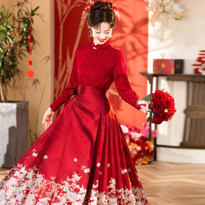新中式马面裙结婚敬酒服新娘红色中式订婚礼服结婚当天回门可穿