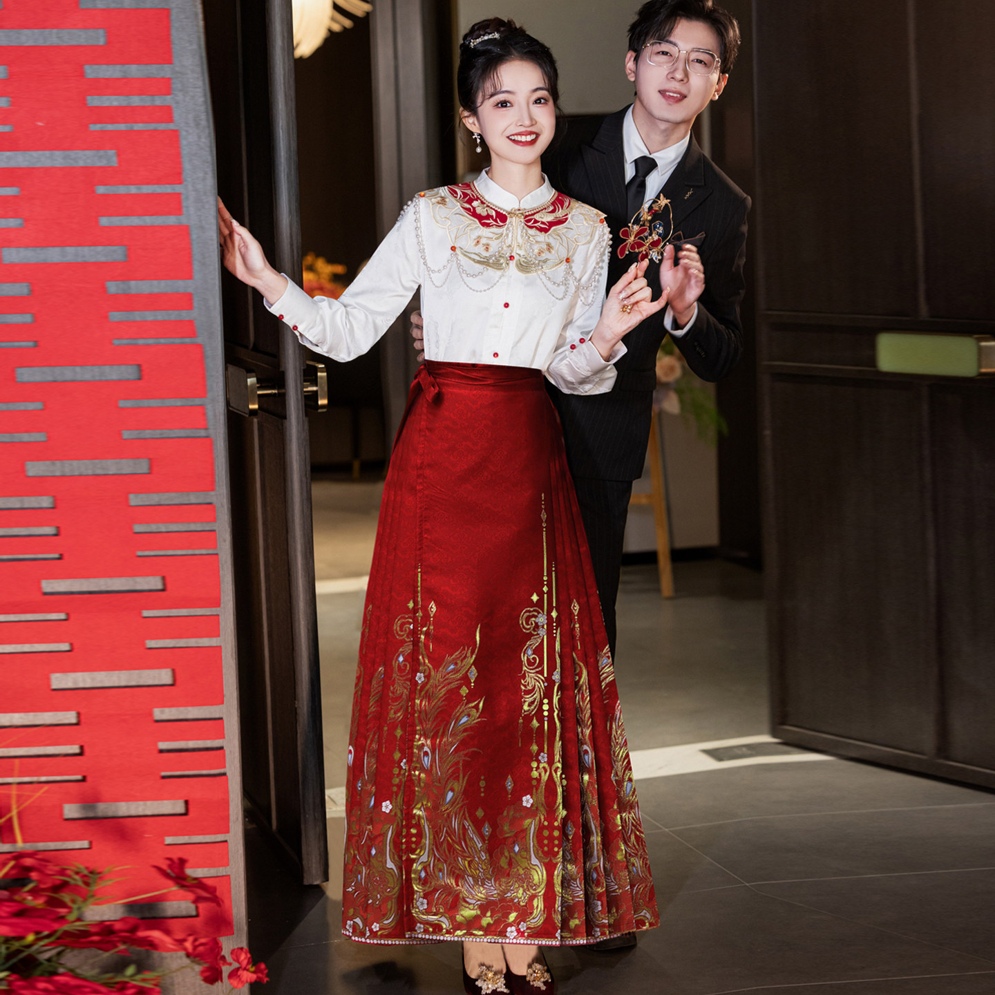 新中式红色马面裙婚服小个子新娘订婚礼服裙敬酒服套装回门服女冬,女装/女士精品,汉服半身裙,淘宝优惠券,粉丝福利购,淘宝优惠卷