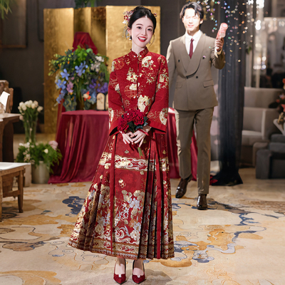 红色马面裙2025新款新娘婚服套装订婚结婚敬酒服小个子拜年服女冬