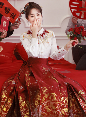 新中式国风红色织金马面裙套装2026新款新娘云肩衬衫敬酒服小个子