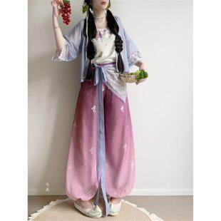 国风套装 新中式 现货 吊带灯笼裤 原创紫晶宋制汉服女对襟短衫