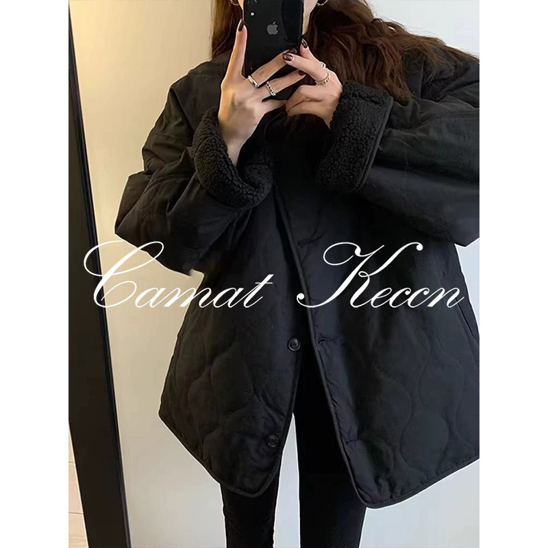 Camat Keccn 韩版复古百搭小众羊羔毛棉服秋冬新款加绒棉衣外套女