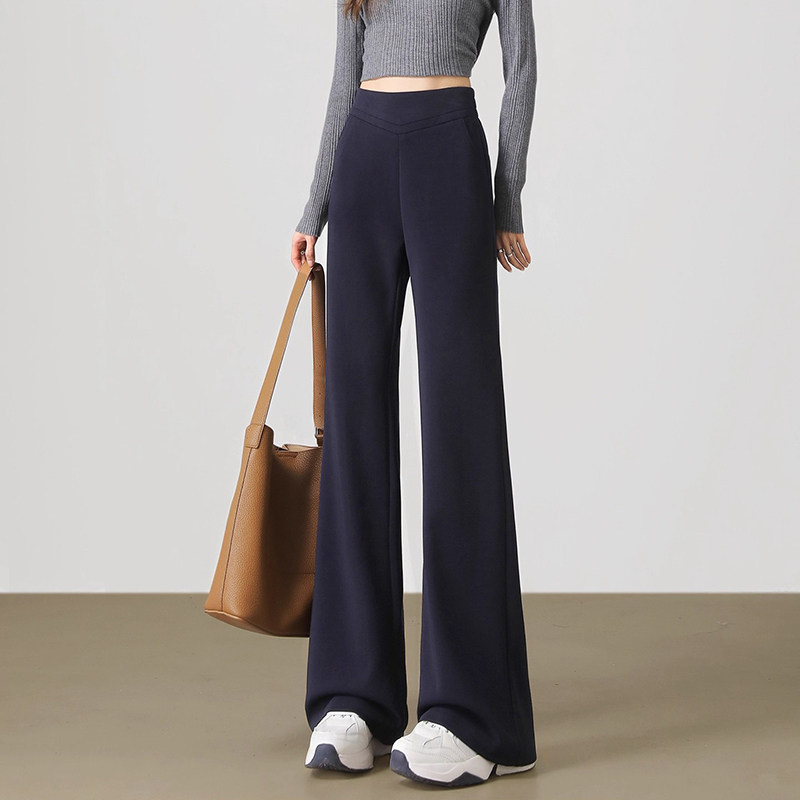 韩国Uamtor藏蓝色阔腿喇叭裤女秋冬季高腰垂感瑜伽卫裤微喇运动裤