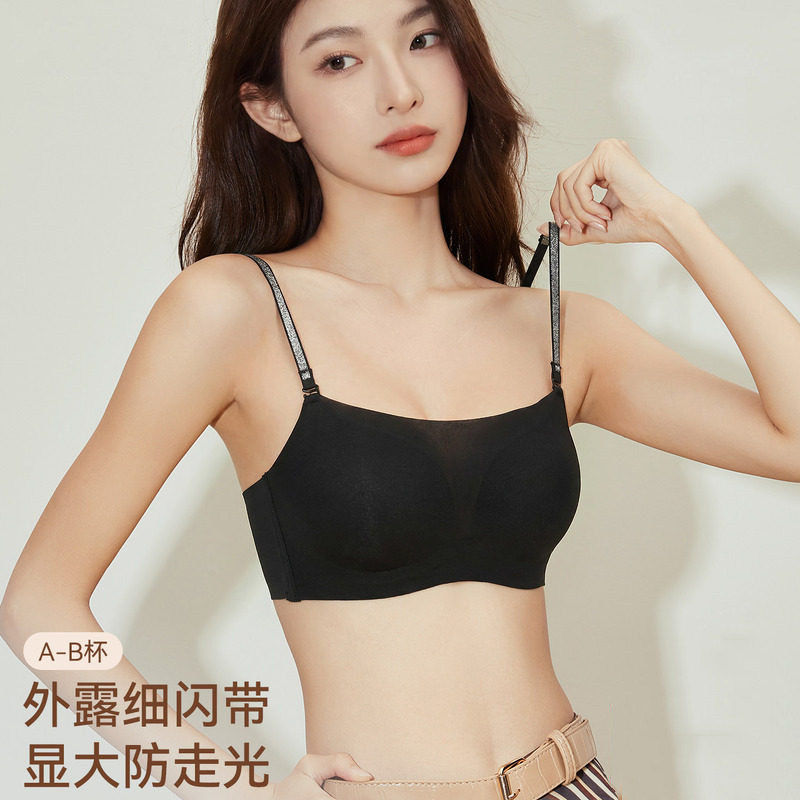 维多利亞抹胸内衣女小胸聚拢显大裹胸防走光细闪肩带可外露文胸罩