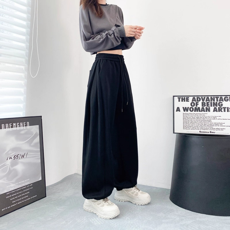 NextLori运动裤女春秋2025新款高腰显瘦宽松休闲阔腿裤束脚灯笼裤