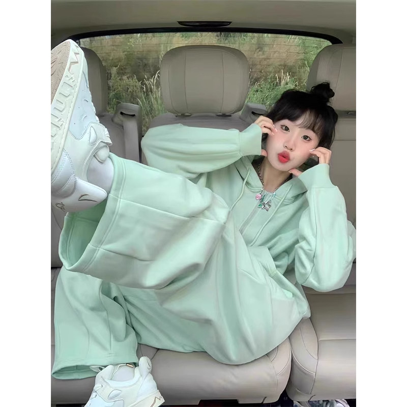 英国DGKP薄荷绿运动服套装女春秋季新款外套卫衣休闲两件套阔腿裤