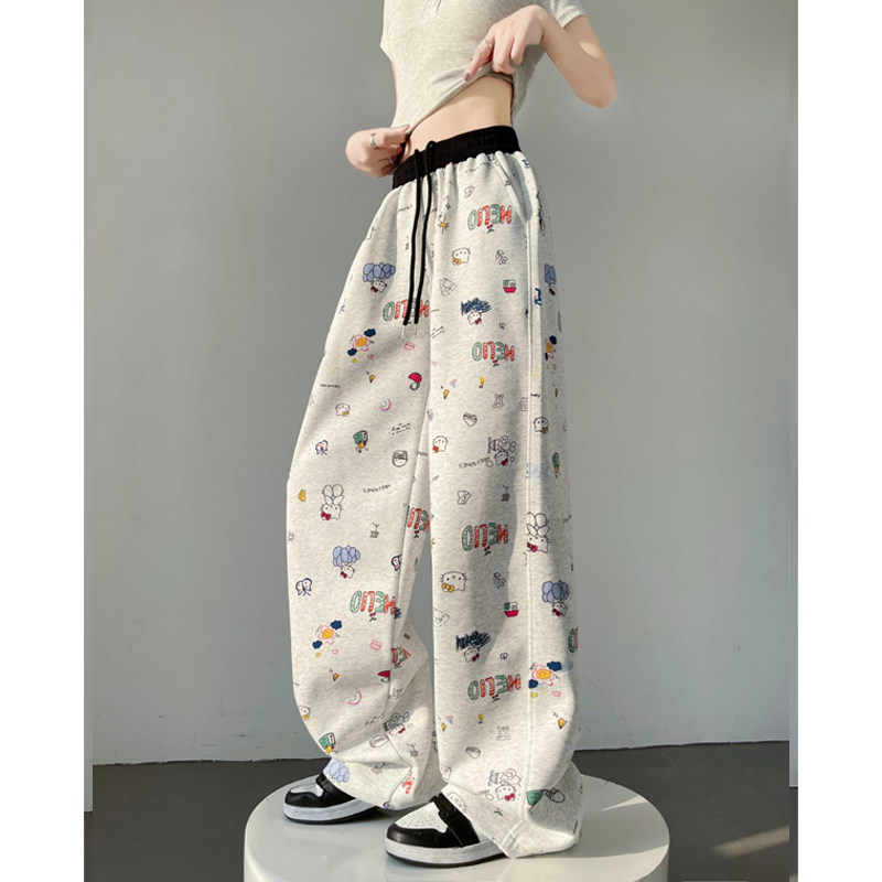 米兰风mdcwKT猫涂鸦卫裤女春秋新款宽松休闲运动裤弯刀阔腿裤爆款