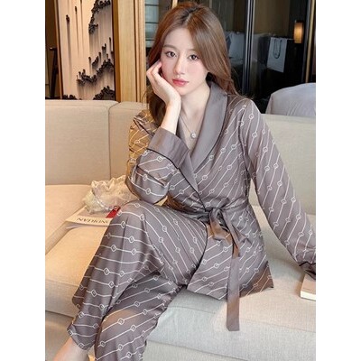 春秋款真丝睡衣女桑蚕丝性感吊带长袖睡袍高级感三件套家居服冬夏