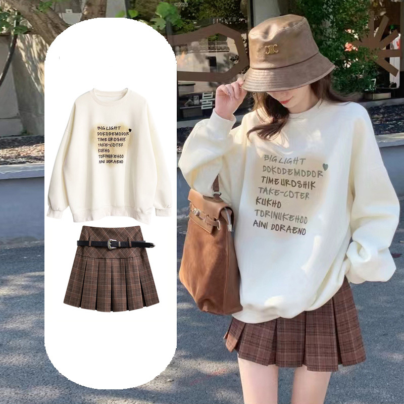 英国DGKP早秋款绝美奶fufu甜美女卫衣套装冬季胖mm显瘦高级感裙子