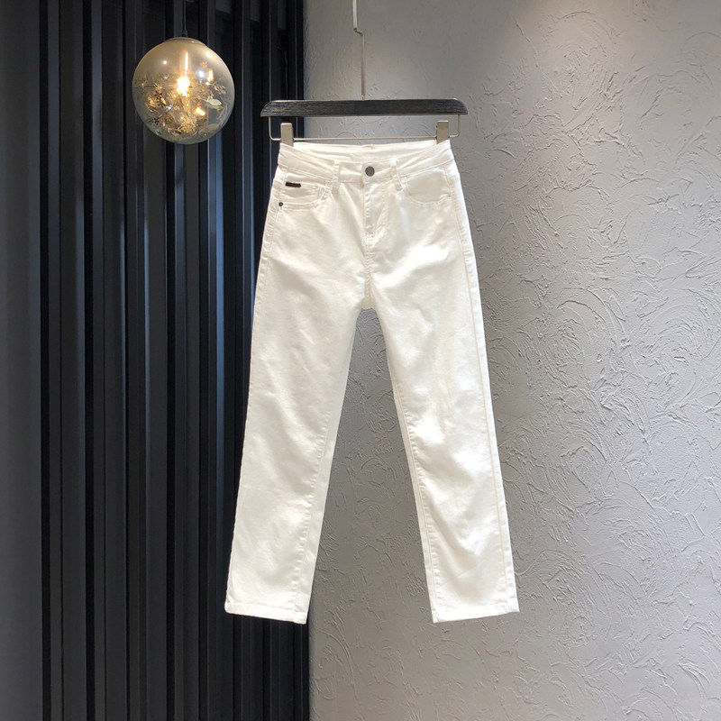 白色牛仔裤女夏季薄款2026年新款高腰弹力显瘦直筒休闲九分烟管裤