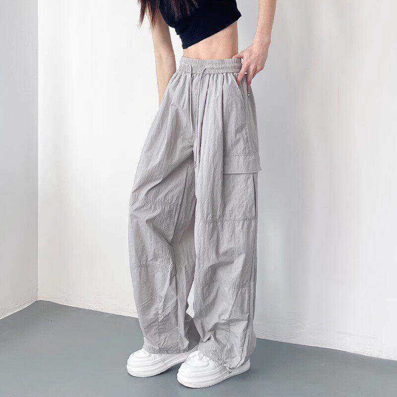 英国DGKP工装阔腿裤女夏季新款冰丝速干休闲宽松显瘦运动直筒裤