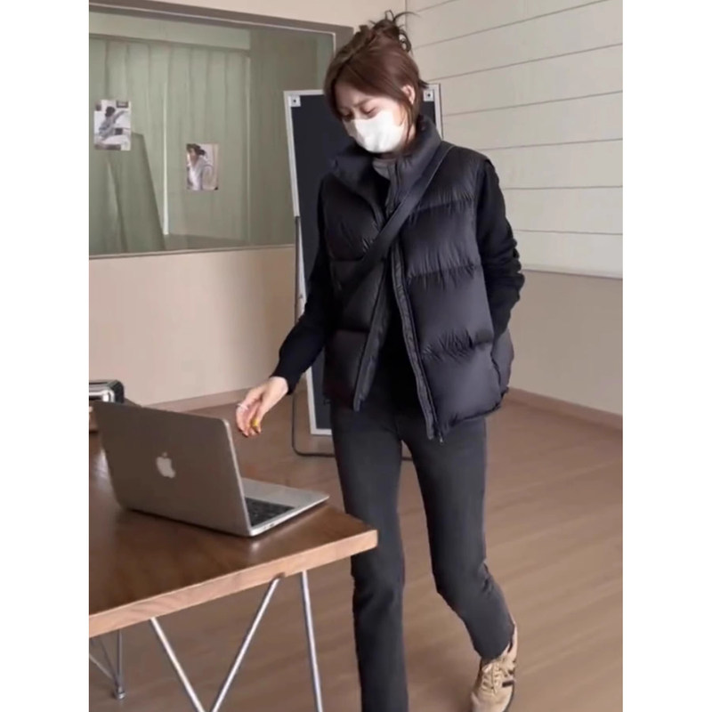 NativeRoad黑色坎肩白鸭绒羽绒马甲女款2025冬季新款立领短款背心