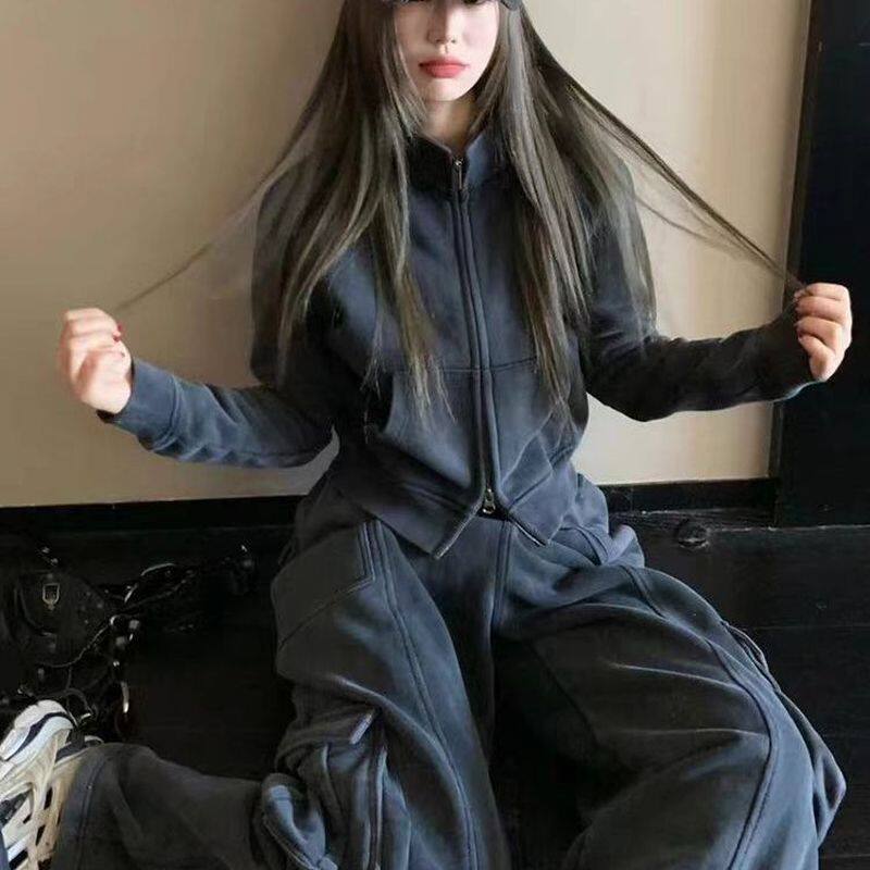 英国DHWA高级感运动服套装女春秋宽松炸街卫衣休闲两件套跑步