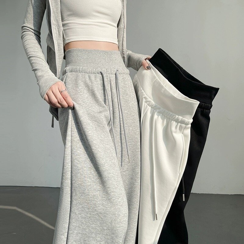 米兰风mdcw灰色弯刀卫裤女新款春秋小个子窄版直筒阔腿休闲运动裤