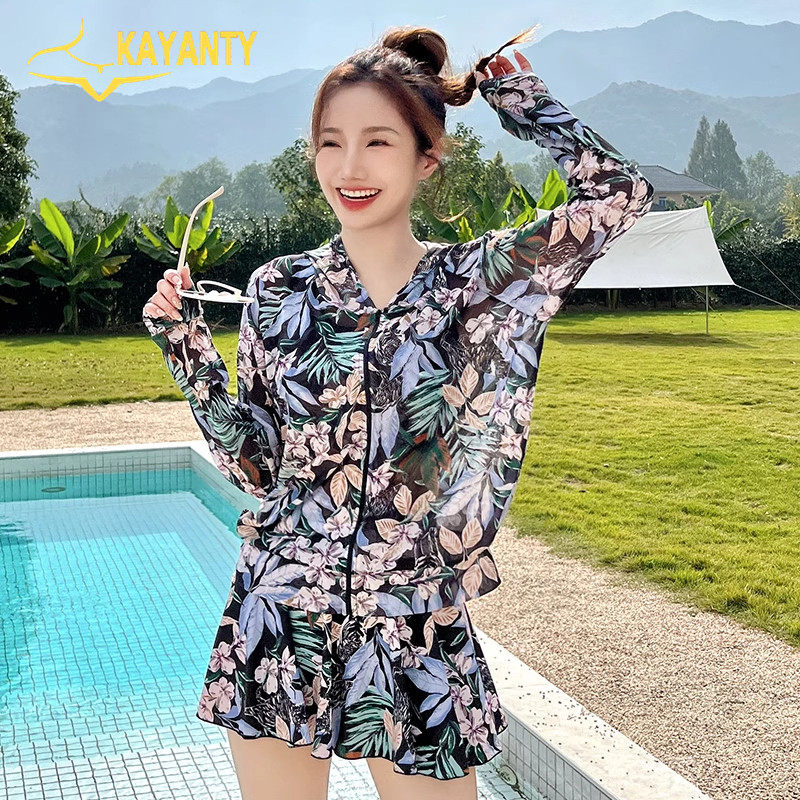 维多利亞泳衣女防晒运动三件套分体裙式罩衫保守长袖显瘦遮肚温泉