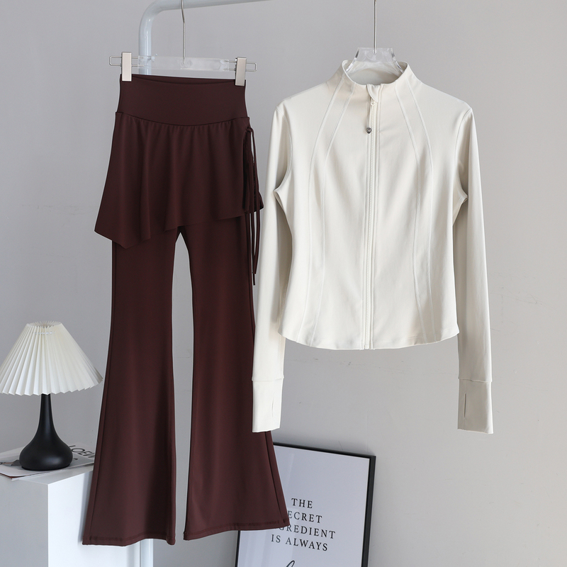 米兰风MDCW瑜伽服套装女立领运动外套修身显瘦上衣假两件健身长裤