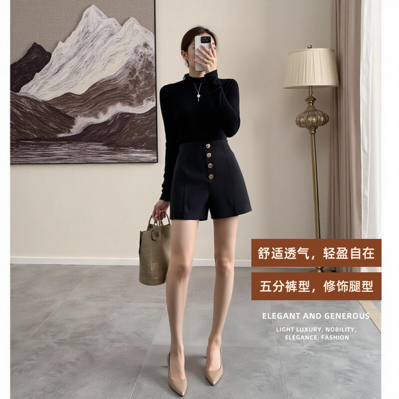 大码网红爆款短裤女装新款秋季小个子高腰显瘦阔腿黑色休闲裤女裤