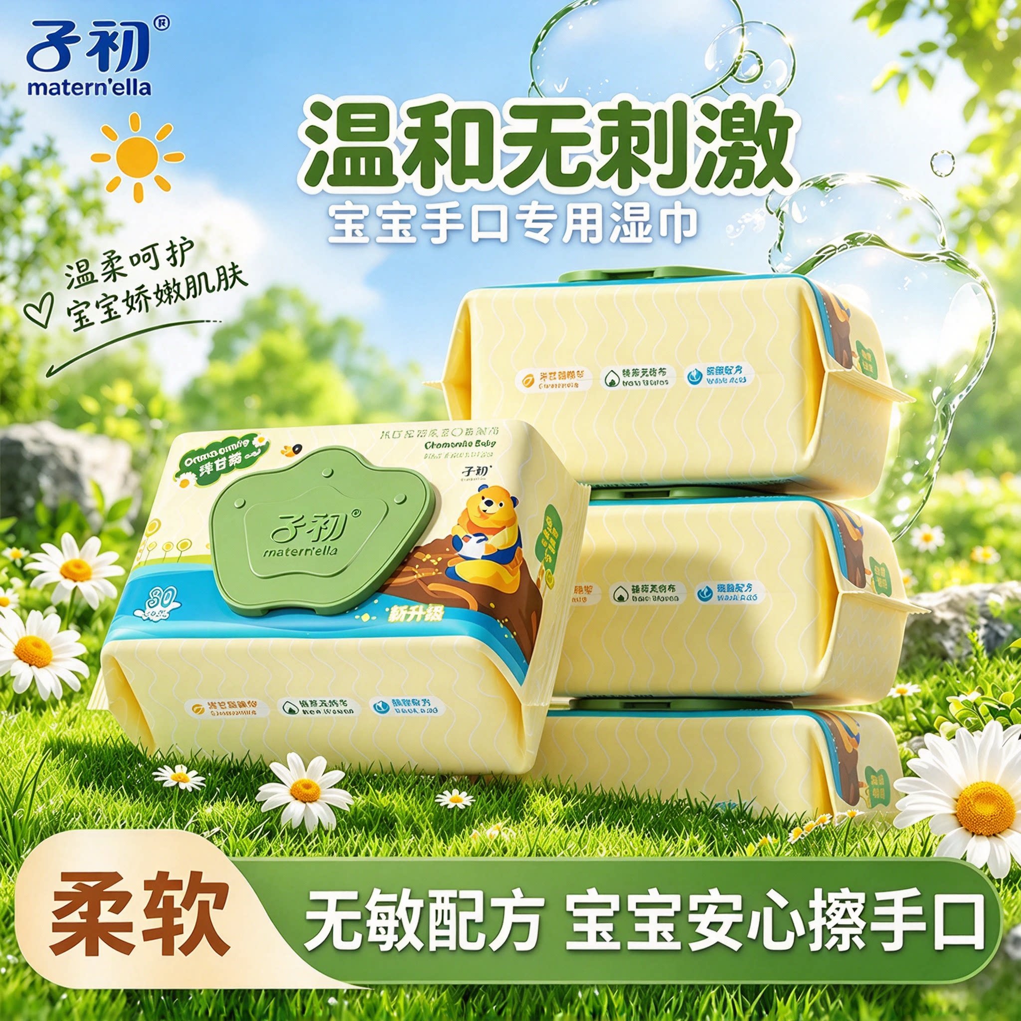 子初洋甘菊湿巾婴幼儿手口屁专用湿纸巾新生儿宝宝儿童家用洗脸巾