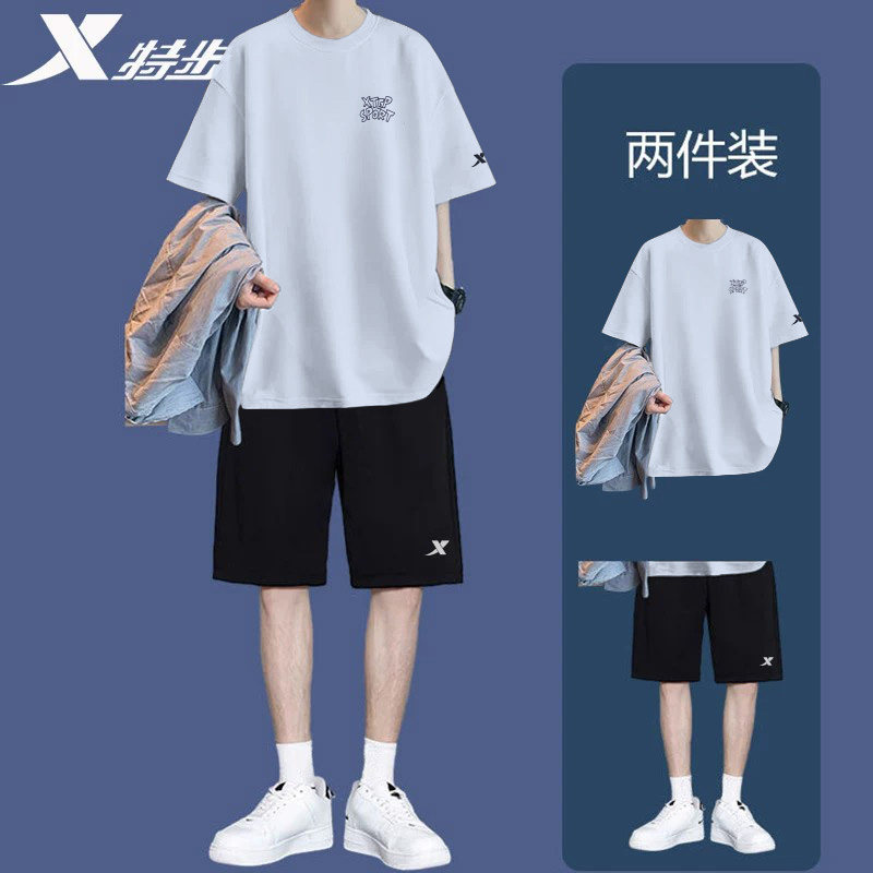 特步运动套装男2026新款夏季跑步纯棉短袖短裤青少年穿搭潮运动服