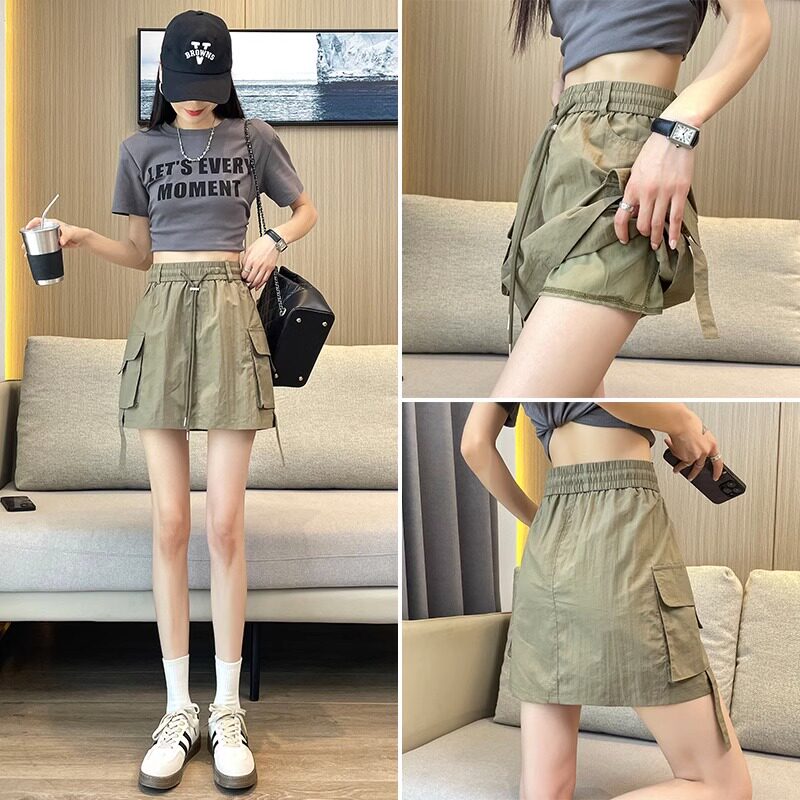 美式速干工装短裙女夏薄款2026新款大码胖mm高腰宽松显瘦休闲裙裤