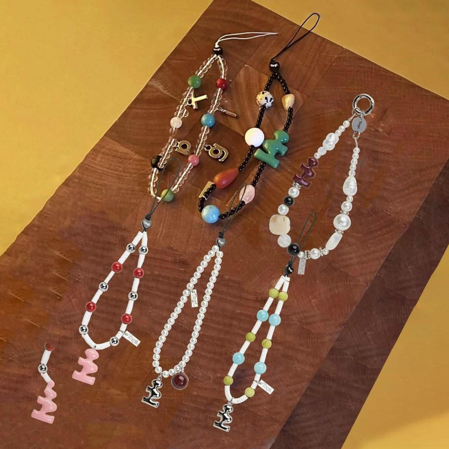 海边想象珍珠字母石头手机挂链亚克力便携手工珠串挂坠