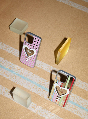 让人开心金属支架皮质爱心手机壳小众设计防摔保护壳适用于iPhone17pm/16pm/15pm