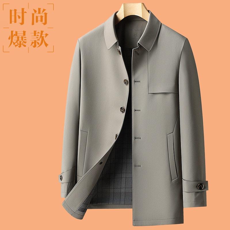 秋季中长翻领风衣外套中年商务抗
