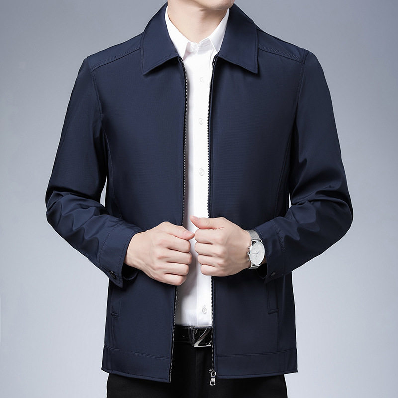 爸爸春装外套薄款中老年男装老人休闲上衣中年男士春秋装翻领夹克