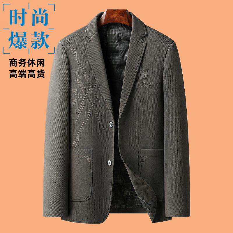 爆款秋冬季新款中年男士羊毛内胆西装外套爸爸高档商务休闲西服男