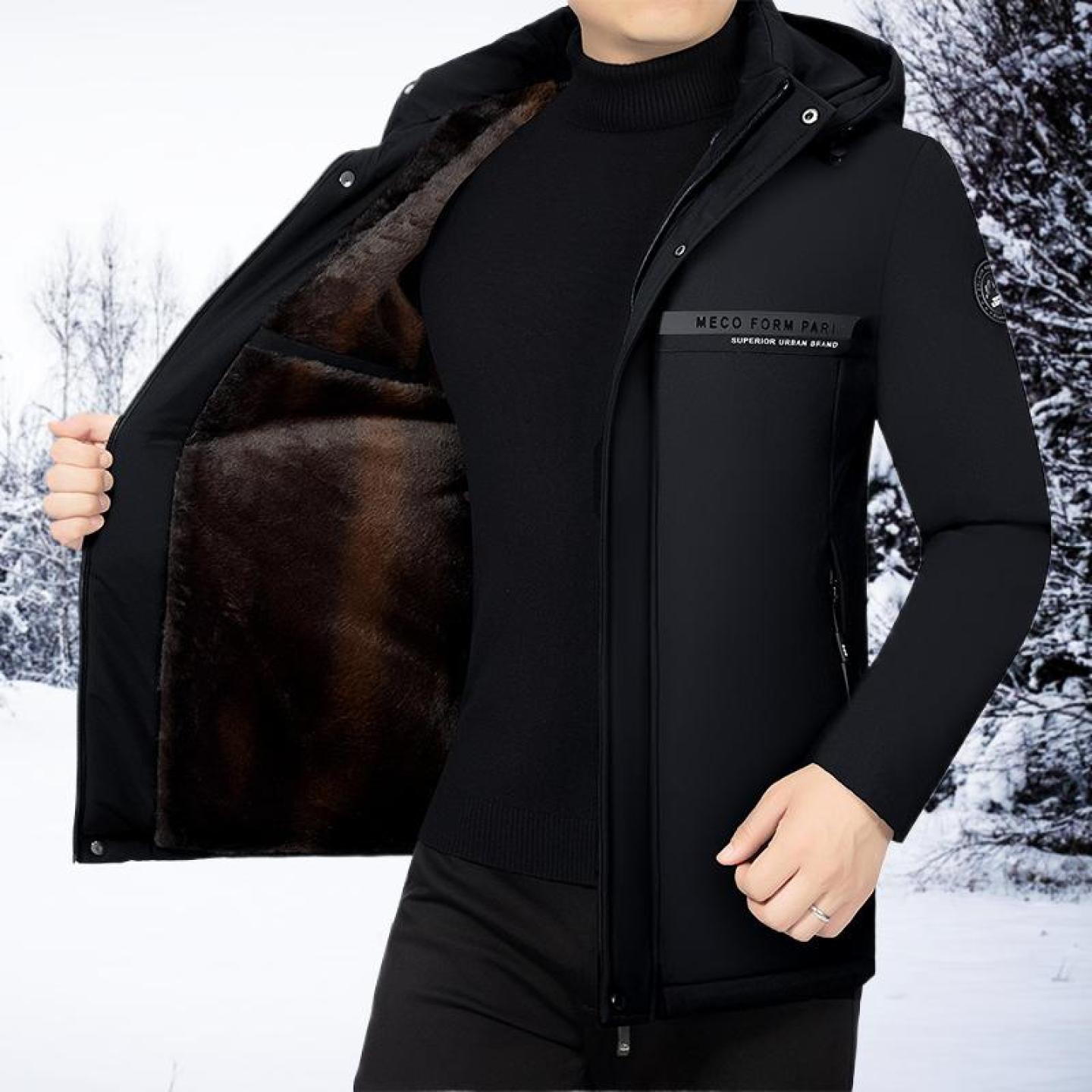 2025冬季中年男士加绒加厚棉衣保暖棉服爸爸可脱卸帽休闲棉袄