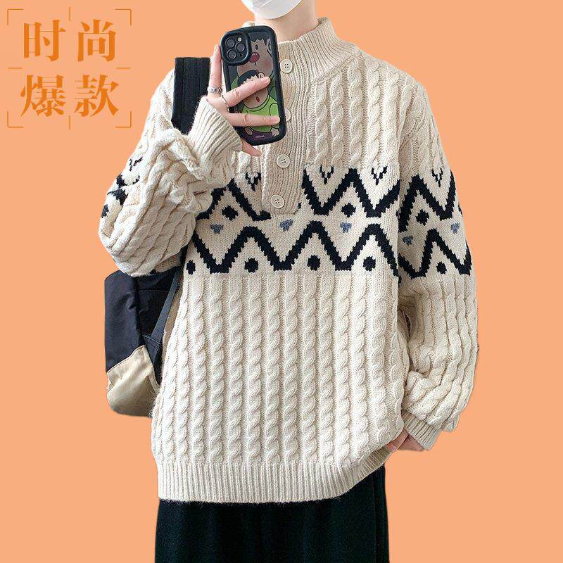 秋冬季青少年针织衫新款高领男士