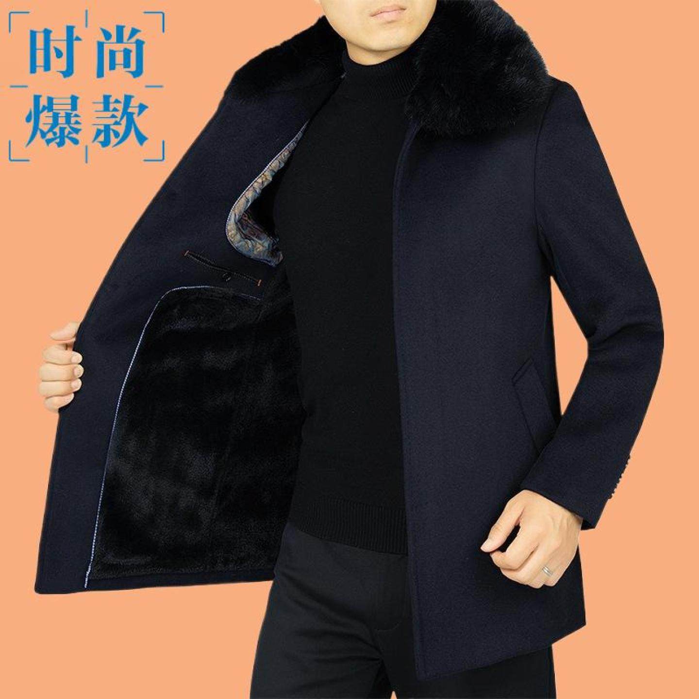 中年爸爸男士呢子中长中老年加绒冬装毛呢冬季款加厚大衣休闲