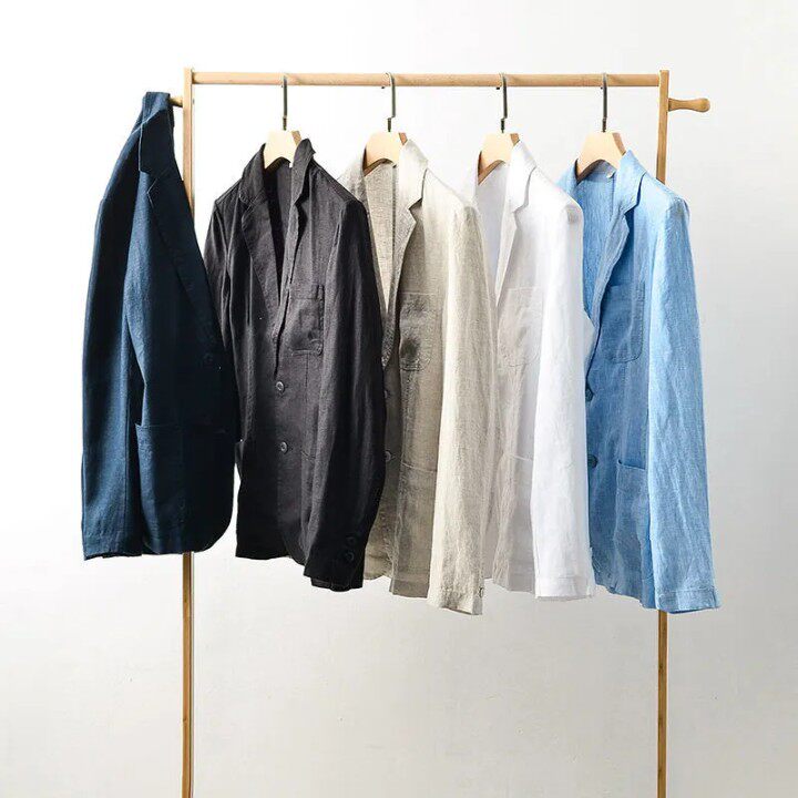 西服薄款年四季男装单春季透气休闲外套可穿中老纯色亚麻西装商务