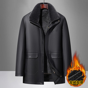 2025皮茄克秋时尚保暖冬季年皮衣爸爸外套新款闲休男加绒加厚中