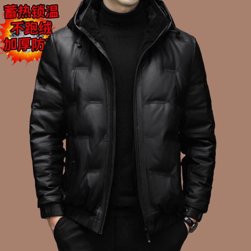 连帽羽绒服男2023冬季新款潮流时尚亮面外套保暖短款夹克皮衣外套