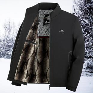 男士夹克外套保暖新款中老年秋立领衫冬装棉衣爸爸冬季加厚加绒