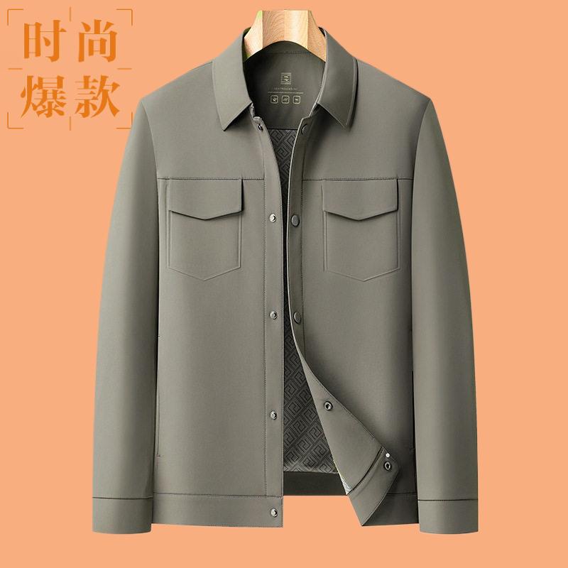 夹克衫春秋翻领纯色工装休闲中年