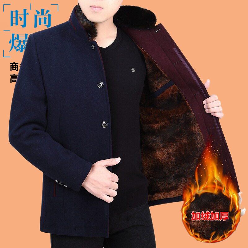 秋冬季新款男士毛呢夹克中年休闲