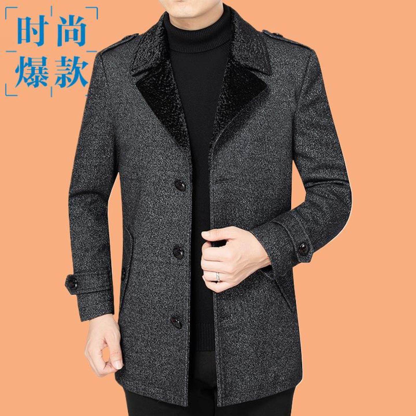 毛毛呢中款年秋冬季中年呢子中长上衣男男羊大衣爸爸休闲外套