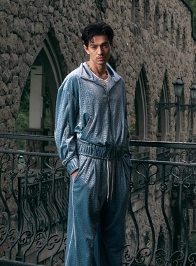 GLACIERBOY|朱志鑫同款|奢华定制满印压花丝绒休闲外套休闲裤套装