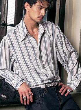 GLACIERBOY|进口真丝印花工艺鎏光垂感醋酸珍珠扣衬衫