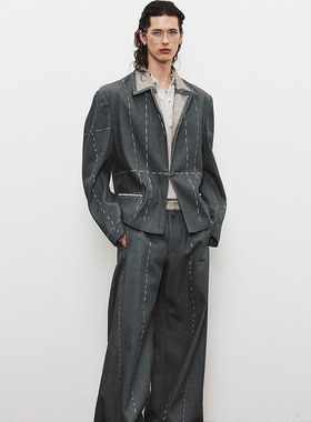 GLACIERBOY|新贵风手缝钉线绅士牛仔西服套装西装外套阔腿西裤