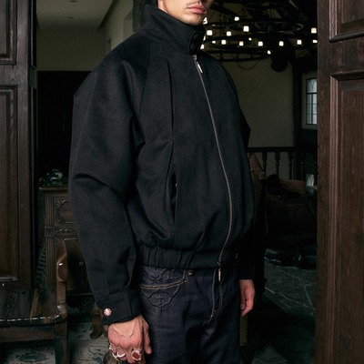 GLB|老钱雅奢黑色羊毛立领棉服