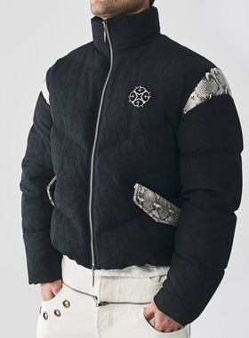 GLACIERBOY|蛇纹拼皮古典图腾90白鸭绒加厚保暖羽绒服面包服外套