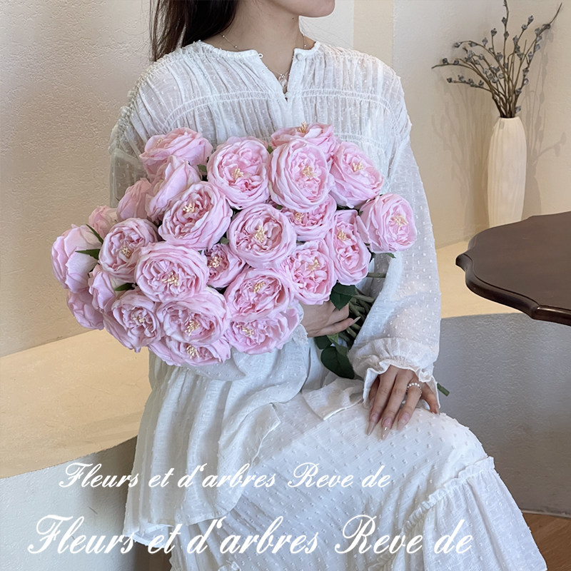 高级感手感保湿奥斯汀玫瑰仿真花客厅餐桌造景仿生干花假花束摆件